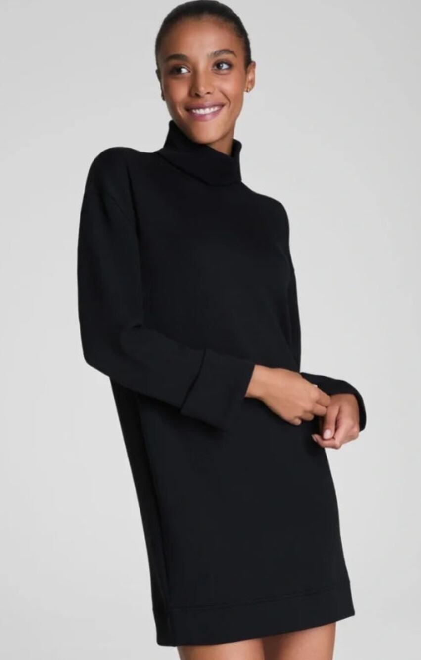 Spanx AirEssentials Turtleneck Dress Black Modal Mini Long Sleeve Women's S